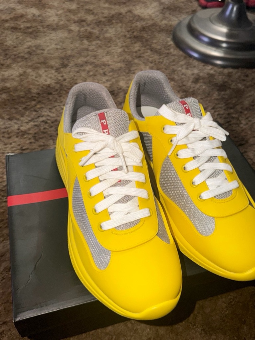 Prada Yellow and Gray Men's Low-Top Sneakers